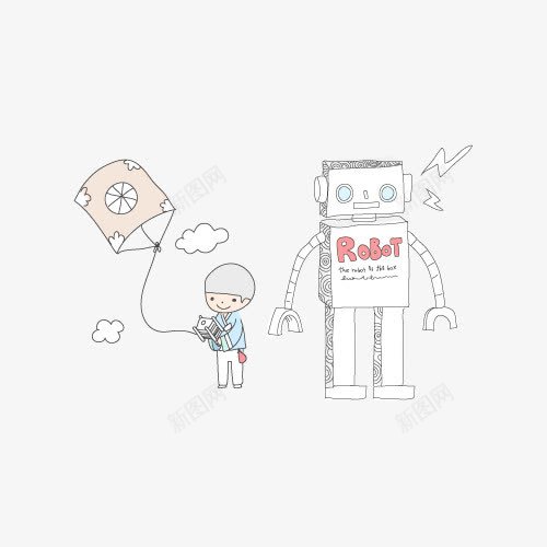 卡通手绘机器人人物放风筝png免抠素材_88icon https://88icon.com 人物 卡通 放风筝 机器人