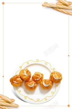 创意法棍泡芙面包背景