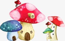 卡通手绘可爱蘑菇小房子素材