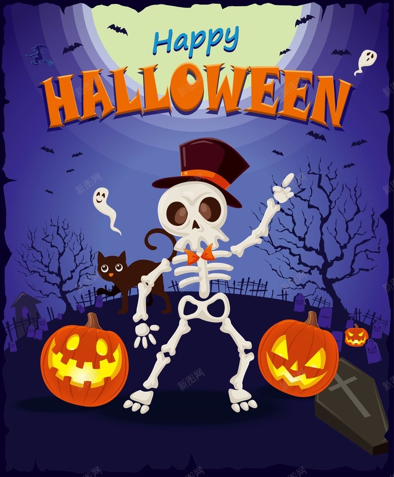 古董万圣节集骨架矢量图ai设计背景_88icon https://88icon.com 万圣节 南瓜 卡通 古董 墓地 手绘 猫 童趣 设计集 阴森 骨架 矢量图