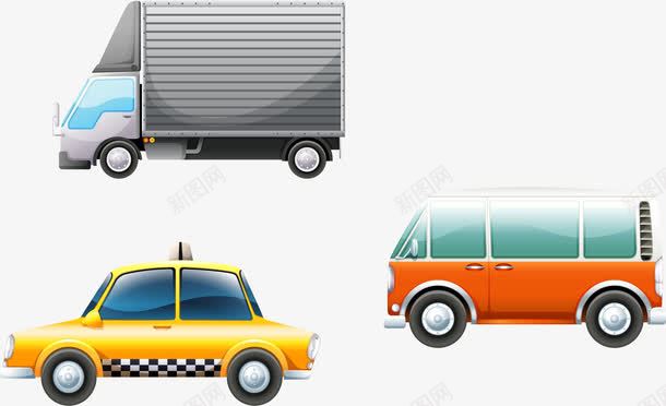 手绘工具车辆png免抠素材_88icon https://88icon.com 出租车 厢式货车 小巴车 手绘