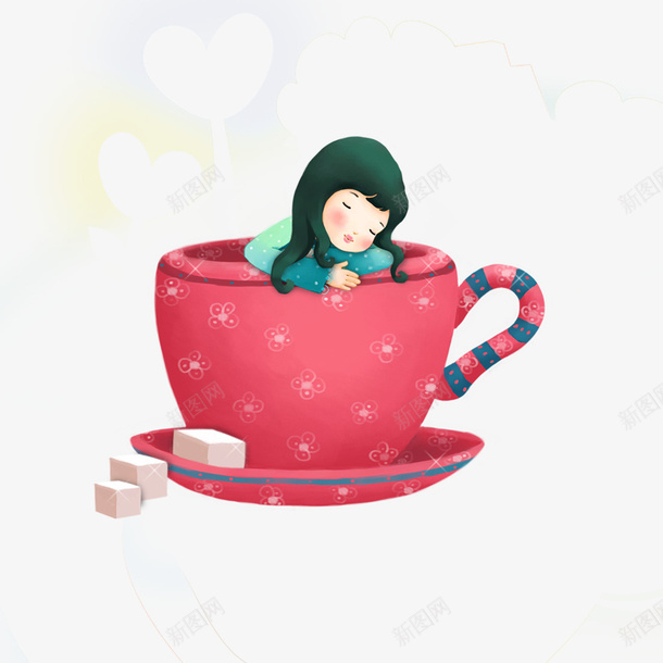 茶杯里的女孩psd免抠素材_88icon https://88icon.com 儿童节素材 卡通元素 女孩 茶杯