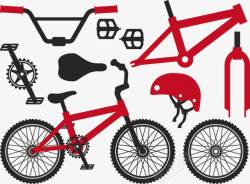 自行车配件红色自行车拆分配件高清图片