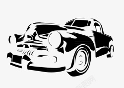 深灰色老汽车插画卡通手绘黑白色老汽车插画图标高清图片