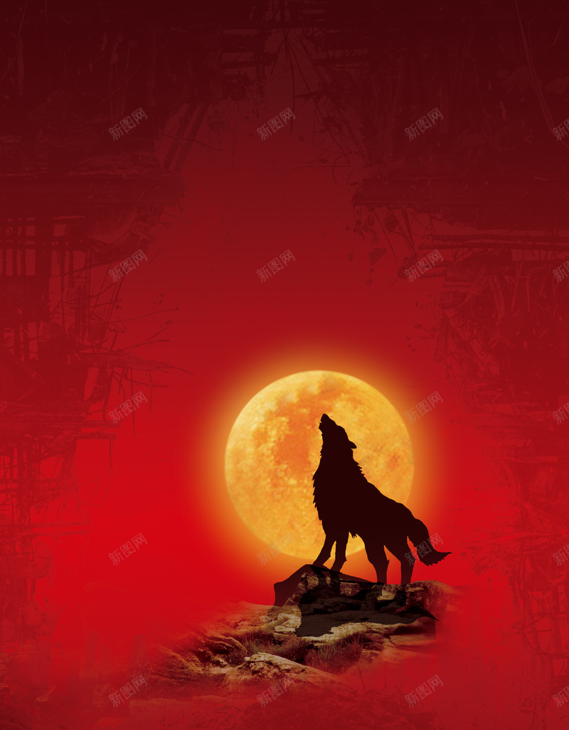 企业宣传彩页psd设计背景_88icon https://88icon.com DM 企业宣传彩页 创意彩页 剪影 单面 彩页 月亮 狼 红色