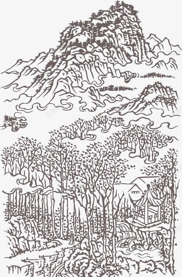 手绘大山和树林png免抠素材_88icon https://88icon.com 手绘大山和树林 手绘风景 素描