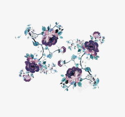 手绘蓝紫色花朵素材