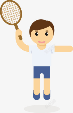 一个正在打网球的男孩矢量图素材