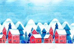 小镇雪景雪白水彩风景海报背景模板矢量图高清图片