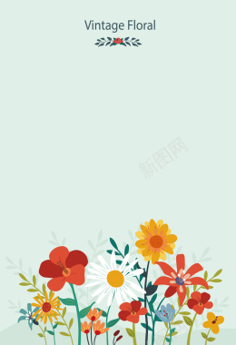 复古彩色花卉海报背景矢量图背景