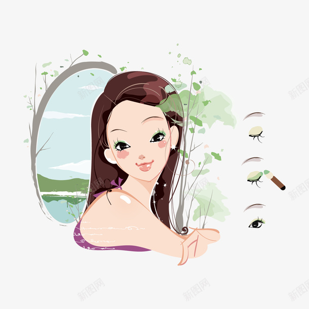 卡通美女矢量图ai免抠素材_88icon https://88icon.com 卡通 卡通人物 手绘 时尚美女 水彩画 清新 画眉 矢量图