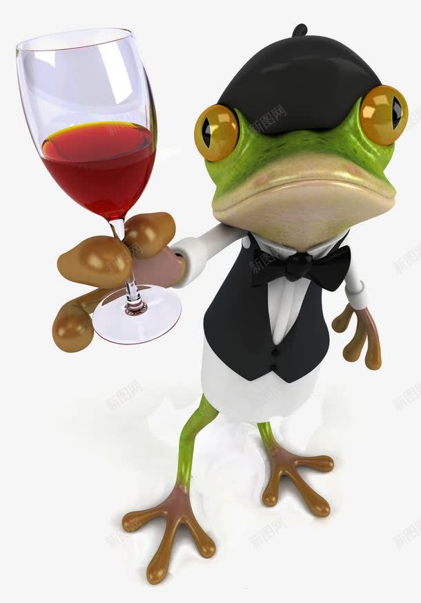 青蛙服务员png免抠素材_88icon https://88icon.com 创意动物 干一杯 干杯 手拿红酒 青蛙
