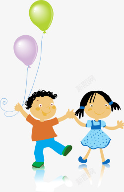 儿童节牵着气球的小朋友素材