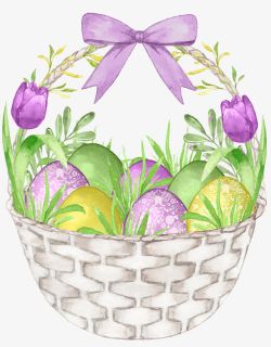 紫色彩蛋花篮里的彩蛋高清图片