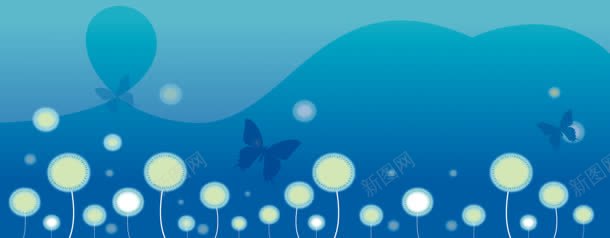 蓝色花卉植物banner背景jpg设计背景_88icon https://88icon.com 蓝色背景 蝴蝶