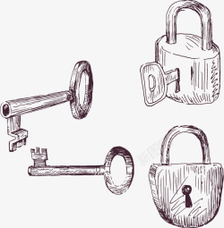 手绘钥匙和锁矢量图素材