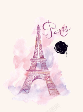 矢量水彩泼墨旅游巴黎铁塔背景背景