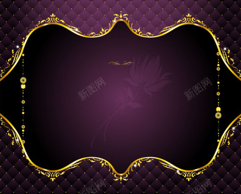 矢量紫色欧式典雅花纹金色边框背景背景