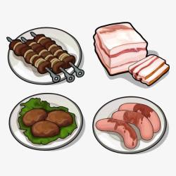 烤肉串与肉类美食插画素材