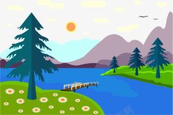 扁平湖边风景插图素材