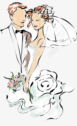新人插图手绘婚礼季婚礼新人插画高清图片