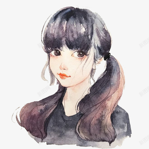 水彩女孩png免抠素材_88icon https://88icon.com 卡通 女孩 彩色 手绘 水彩 装饰 长发 马尾辫