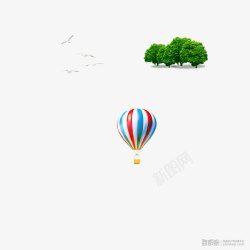 热气球树丛海鸥素材