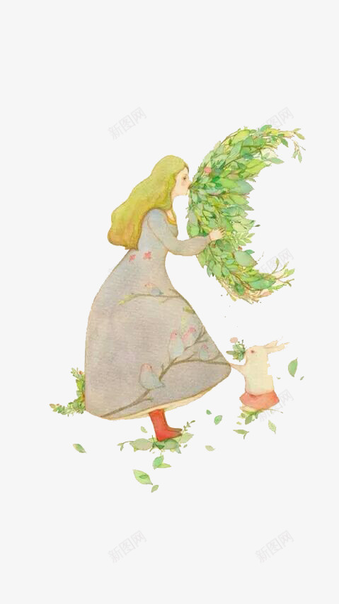 小清新卡通人物片png免抠素材_88icon https://88icon.com 卡通 女孩 小清新 树叶