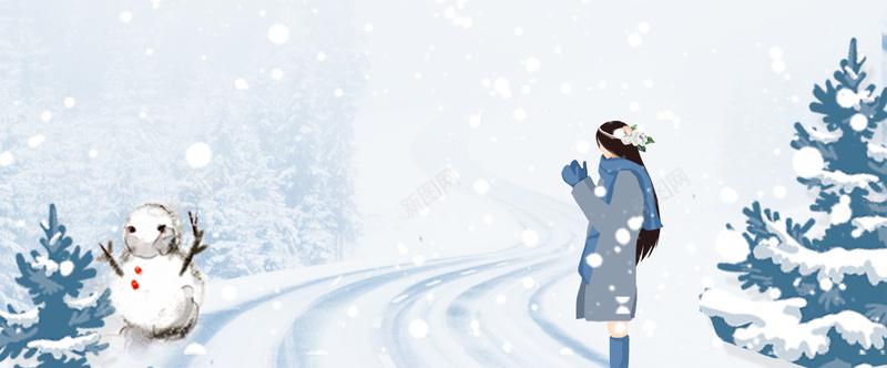 雪景文艺女孩雪人蓝色bannerpsd设计背景_88icon https://88icon.com 冬天 冬季 冬季暖歌 冬日暖歌 冬至 大寒 大雪 寒冬 小寒 小雪 立冬 立冬节气 节气 雪 雪景