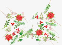 水彩植物圣诞花纹矢量图素材