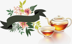 茶杯标签卡通海报促销矢量图素材