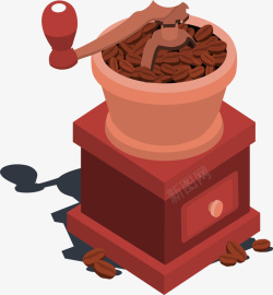 咖啡豆研磨红色手工咖啡机矢量图高清图片