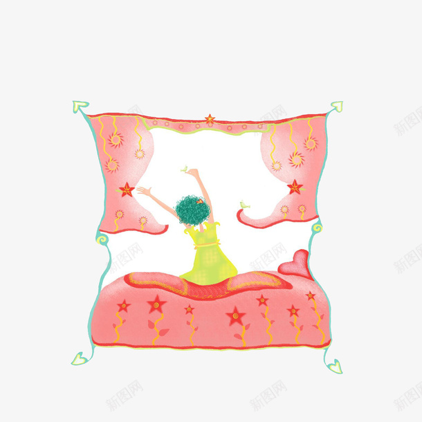 卡通起床伸懒腰看着窗外的女孩素png免抠素材_88icon https://88icon.com 伸懒腰 伸腰 卡通女孩 卡通起床伸懒腰看着窗外的女孩素材免费下载 看窗外 粉色系窗帘床铺 起床