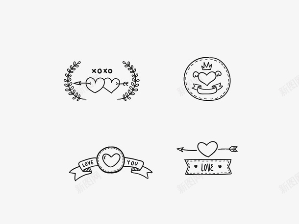 简笔画爱心psd免抠素材_88icon https://88icon.com 爱心 简笔画 黑白