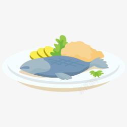 手绘食物鱼肉青菜肉块素材