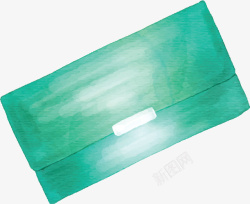 水彩手绘绿色钱包矢量图素材