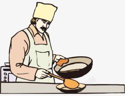 卡通手绘炒菜外国厨师矢量图素材