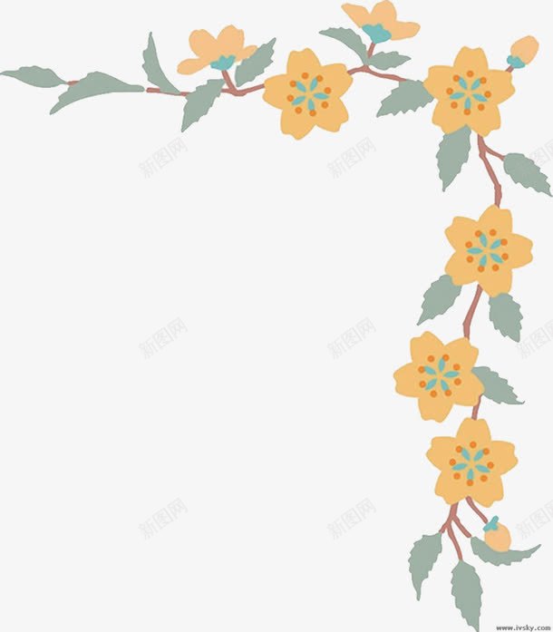 黄色手绘花朵装饰边框png免抠素材_88icon https://88icon.com 花朵 装饰 边框 黄色