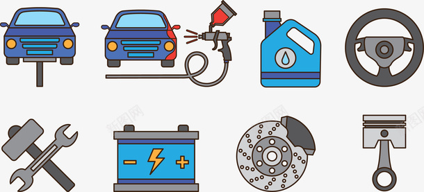 车子元素的图标集矢量图图标