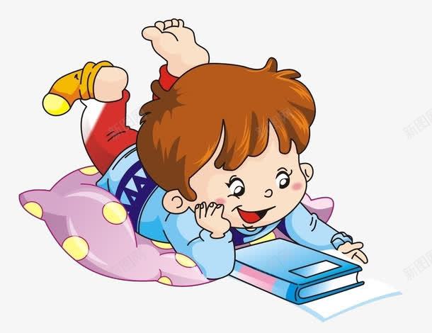 爱看书的小男孩png免抠素材_88icon https://88icon.com 卡通小男孩 手绘小男孩 爬着看书
