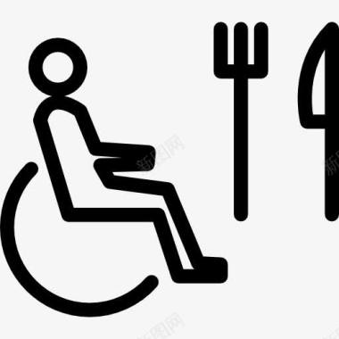 人坐在轮椅上的轮廓用刀叉吃图标图标