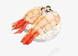 手绘可爱虾肉寿司素材