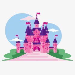 手绘粉色森林城堡素材