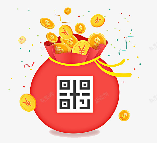 卡通钱袋金币png免抠素材_88icon https://88icon.com 免抠钱袋 卡通钱袋 彩带 漂浮的金币 金币 金色的丝带