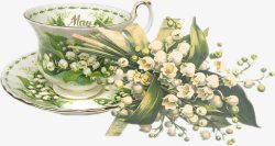 手绘白色花朵咖啡杯素材