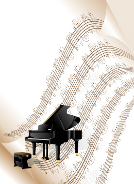 古典音乐钢琴在乐谱上音乐海报背景矢量图背景