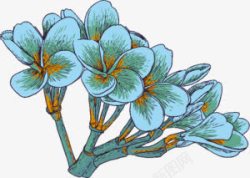 手绘清新蓝色花朵树枝素材