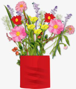 扁平化插在花瓶里的鲜花矢量图素材