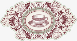 手绘花纹边框茶杯图案矢量图素材