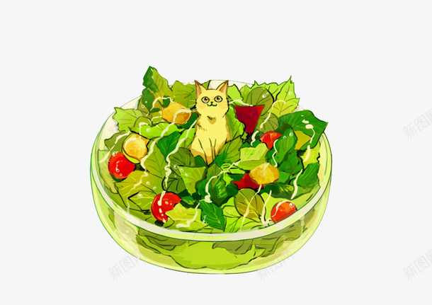 一碗蔬果手绘png免抠素材_88icon https://88icon.com 可爱 手绘 玻璃碗 绿色 蔬果